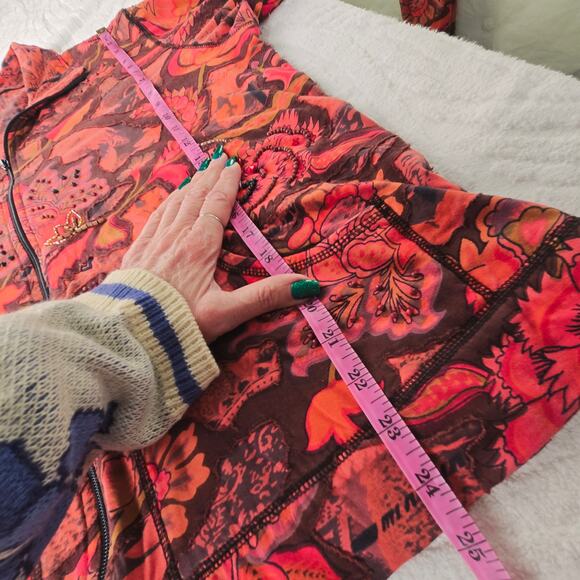 Chico's full zip Cotton sweatshirt beaded floral stretchy jacket XL 16 red brown - Picture 11 of 17